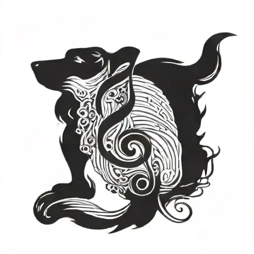 A Music Note Intertwined With A Dog Silhouette