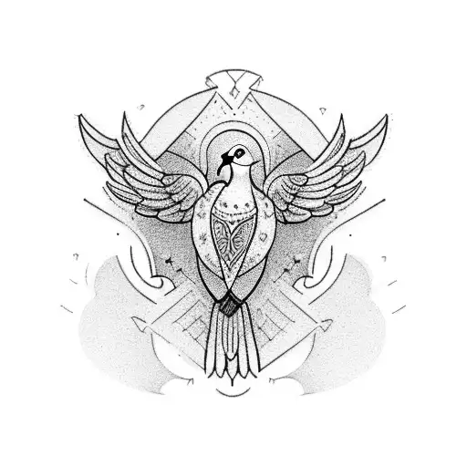 A Beautiful Blackwork Tattoo Of A Dove Carrying A Banner With The Client's Birth Date