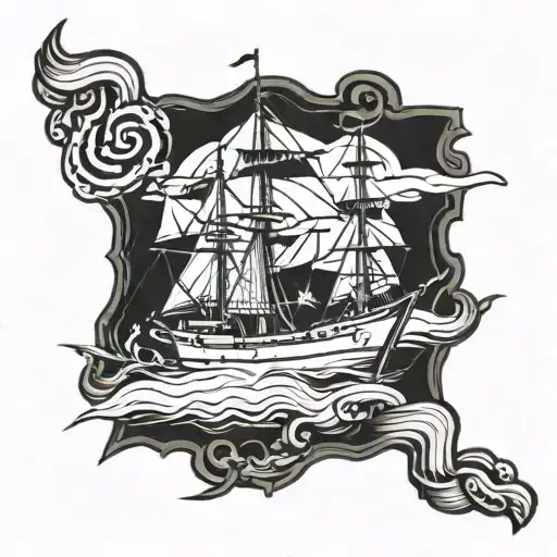 A Blackwork Tattoo Design Featuring A Navy Anchorage With Music Notes Intertwined Throughout