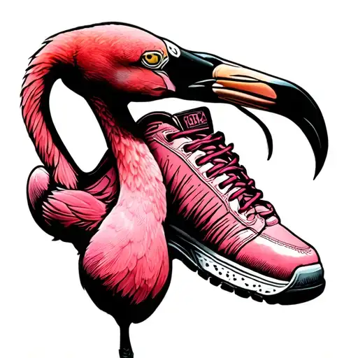 Pink Flamingo That Makes Trail With Shoes While Wearing Weight Lodges