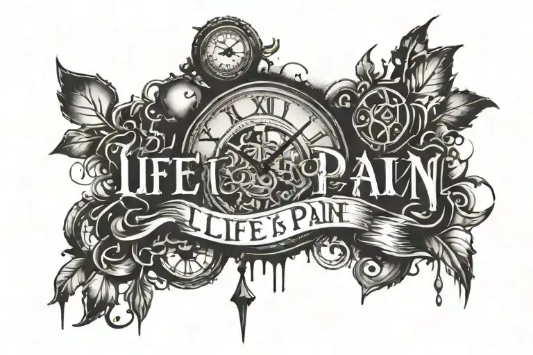 Life Is Pain Lettering With Broken Clock