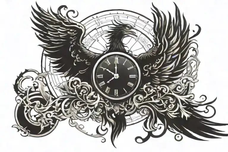 A Phoenix Rising From The Ashes With A Clock Face In Its Wings