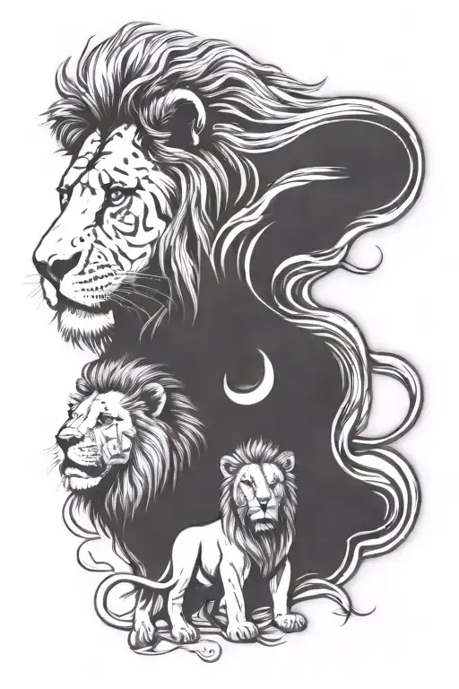 Lion With His Lioness And Cub Luchando Contra El