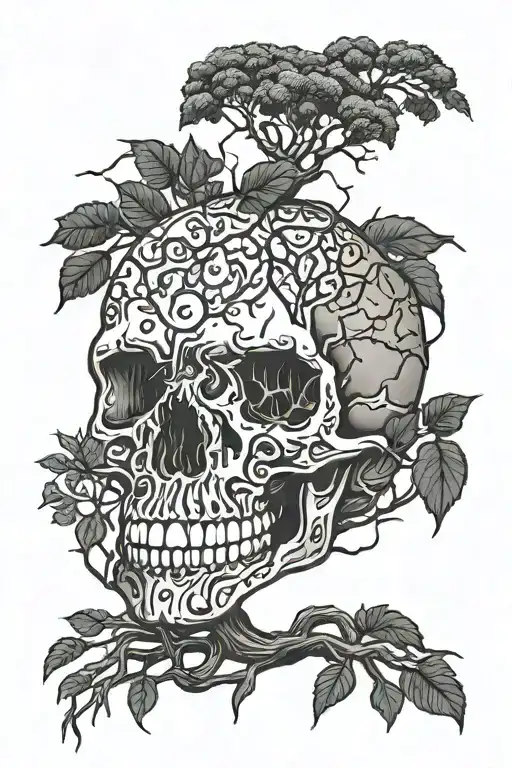 Skull With A Tree And Roots Coming