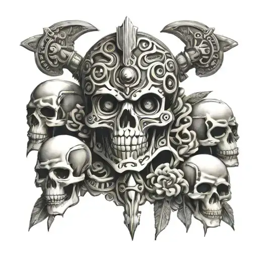 Aztec God Of Death With Skulls