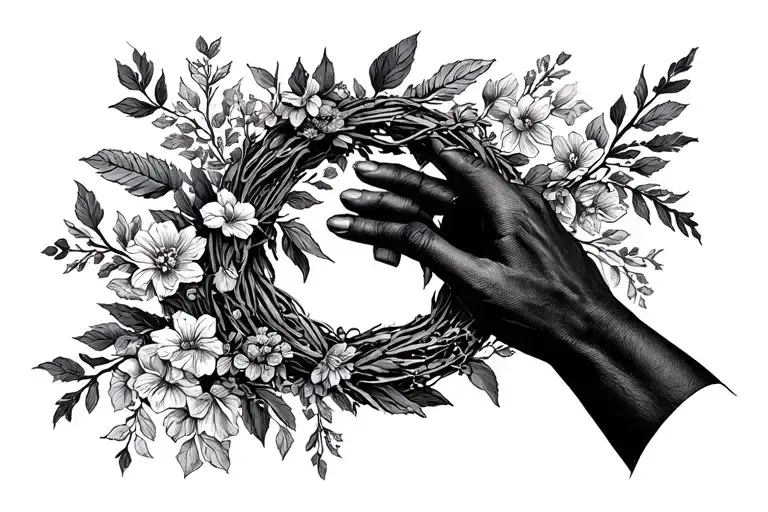 Terny Wreath On A Hand In A Church Style Of Realism And Graphics