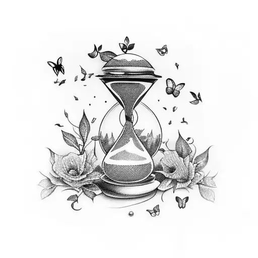 Hourglass With Butterflies And Stairway