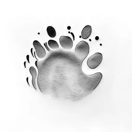 Dog Paw Print In Front Of Sticks