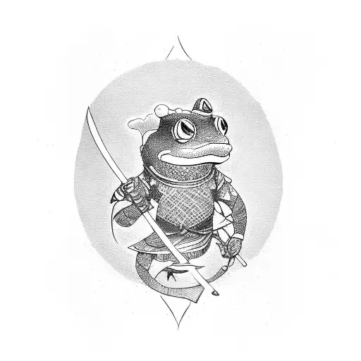 A Cartoon Style Of Samurai Frog Holding A Sword