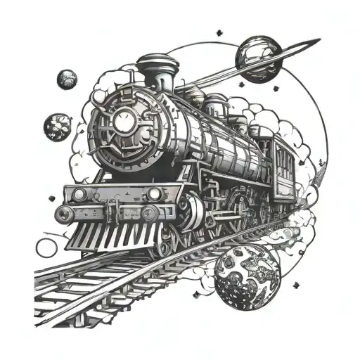 Train In Space With Stars And Planets