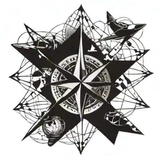 A Compass And Plane Intertwined In A Geometric Design