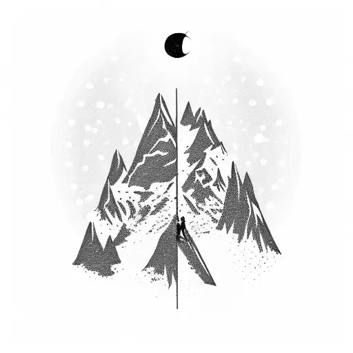 A Skier Playing A Guitar On Top Of A Snowy Mountain Peak With A Triskell Symbol In The Foreground