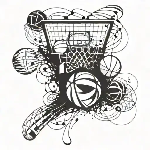 An Abstract Design Incorporating Musical Notes And Basketballs