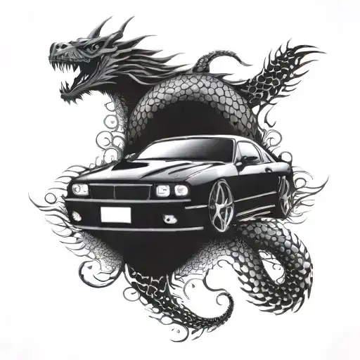 A Sleek Jdm Car With Intricate Dragon Scales Wrapping Around It