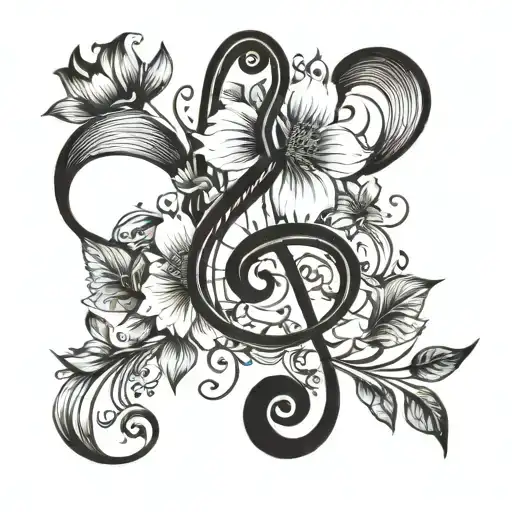 A Music Note Intertwined With A Blooming Flower