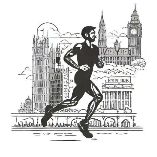Marathon Runner Silhouette With Iconic London Landmarks In The Background