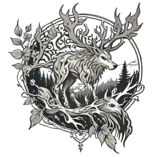 A Tattoo Design Inspired By Princess Mononoke's Forest Spirits Intertwined With Elements Of Aviation