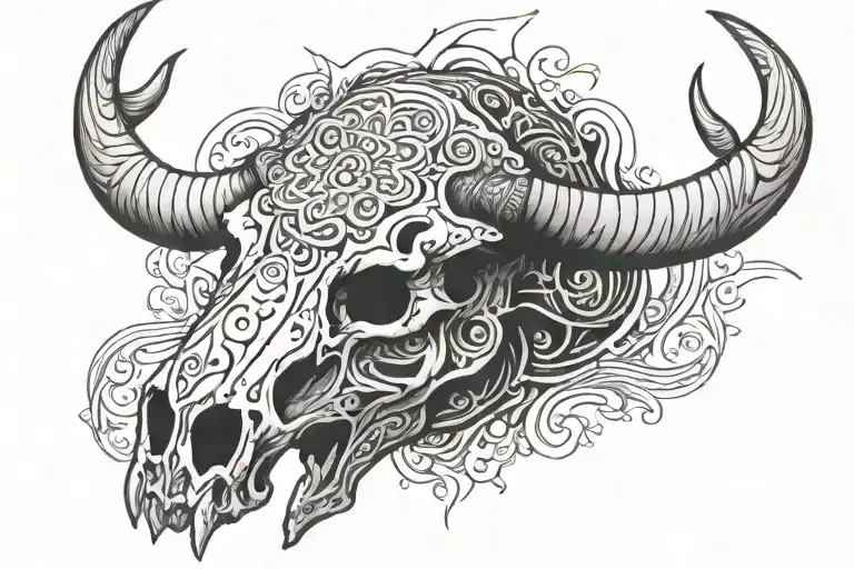 Bull Skull Power Full With Some Shape Around It