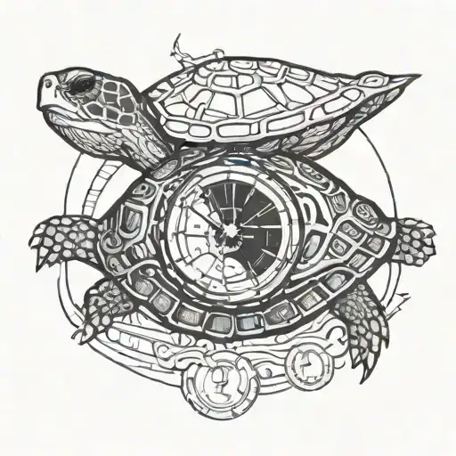 Turtle And Clock Embedded Within Its Shell