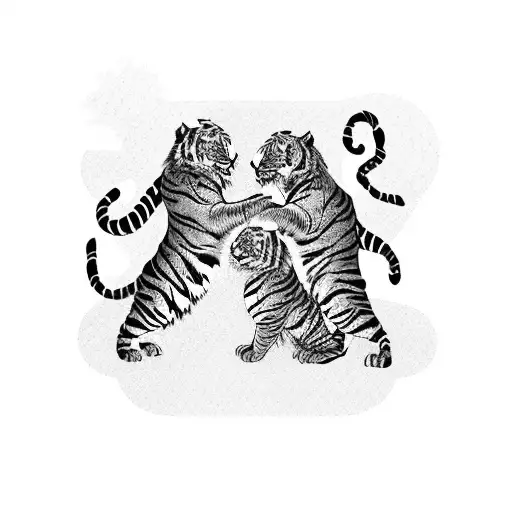 Two Tigers Fighting A Woman Samurai