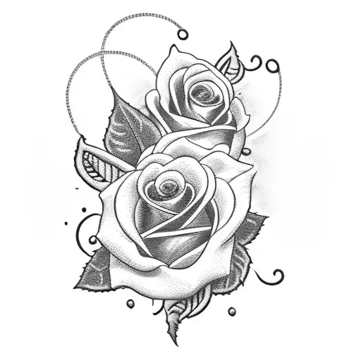 A Blackwork Tattoo Of A Guitar With Roses Intertwined Around The Neck