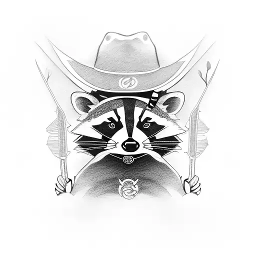 Raccoon With Katana And Asian Hat