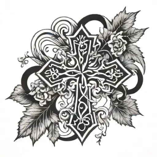 A Geometric Cross Intertwined With A Vine Representing Growth And Self-belief