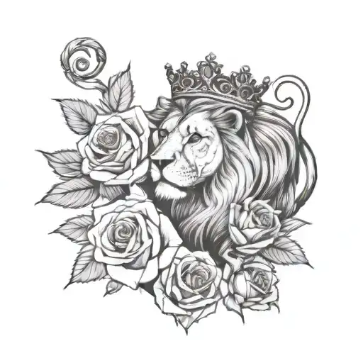 Roses And Lion With Crown