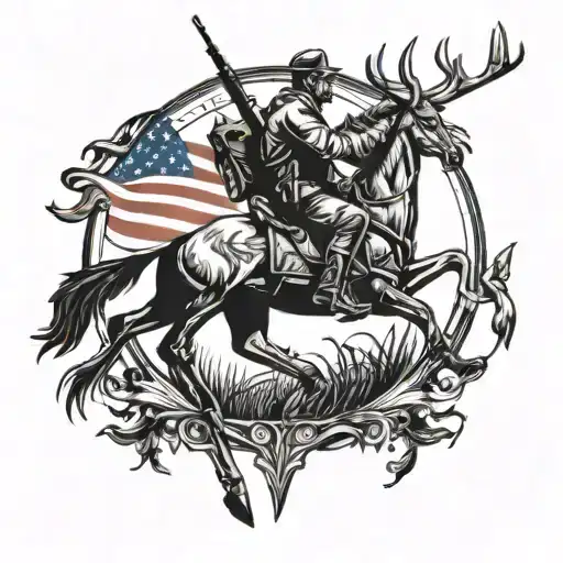 Design A Tattoo Featuring A Hunting Scene With A Patriotic Twist