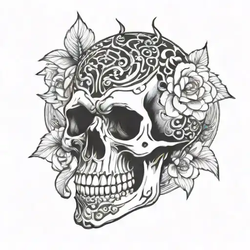 Japanese Style Skull Surrounded