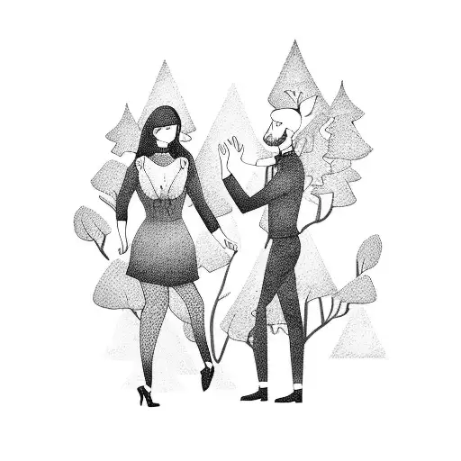 A Dark Forest With A Man And A Woman Dancing