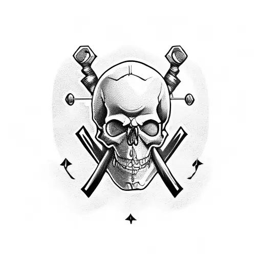 A Skull With A Barbell Head Form And Crossbones Design