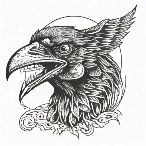 A Crow With A Human Eye In His Mouth Open