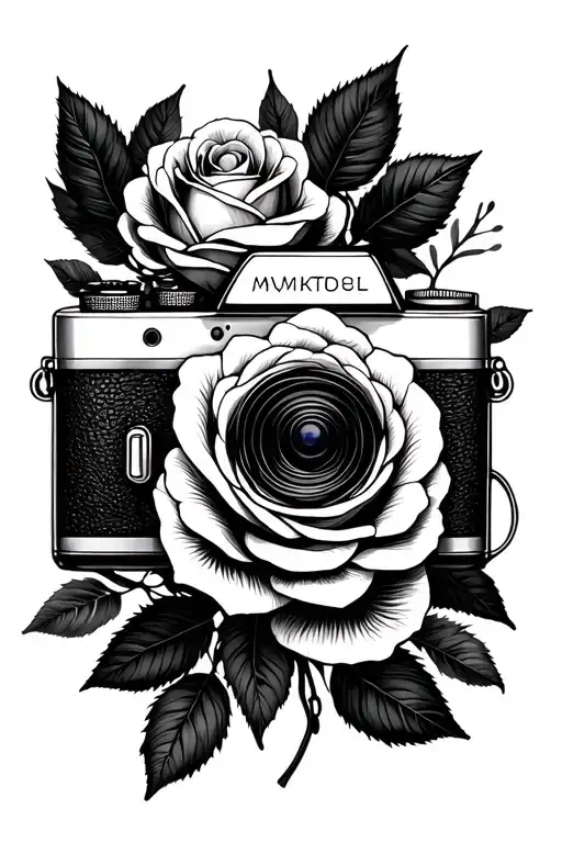 Full Black No Shade Camera Surrounded By Rose And Leaves Intertwined