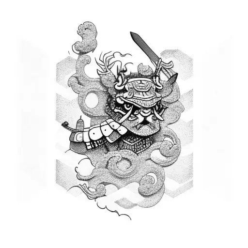 Full Sleeve Samurai And Cherry Blossom