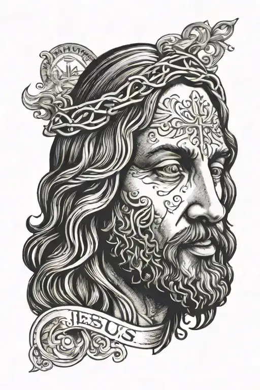 Jesus Face Tattoo With The Text Daniela And 2007