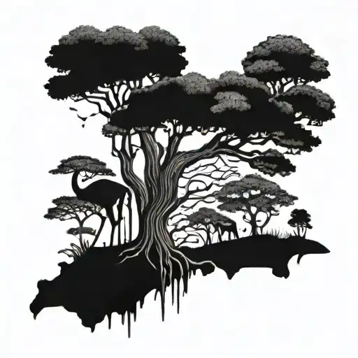 Ancient Tall Tree Full Of Animals