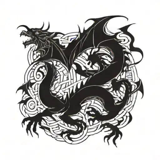 Dragon Geometric Representation Battle Scene Depicting