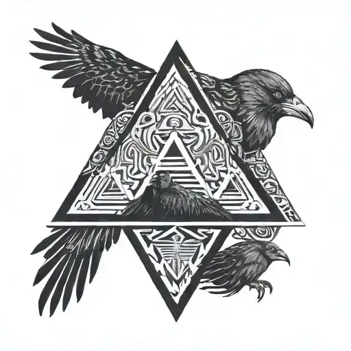 Scandinavian Pattern And Valknut And Crows With Open Hood Turned