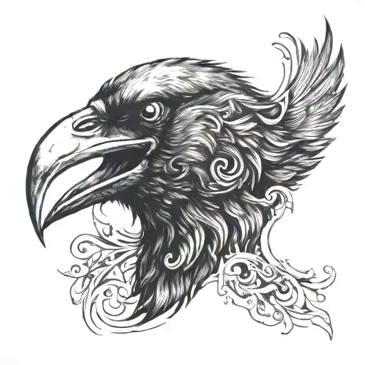 A Crow With A Human Eye In His Mouth Open