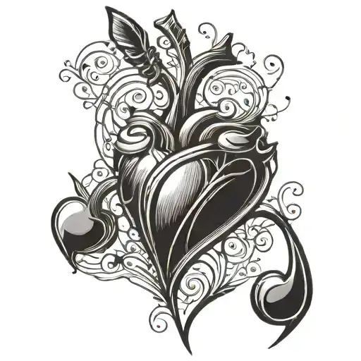 Design A Heart-shaped Tattoo With Intricate Blackwork Patterns Representing Your Love For Music