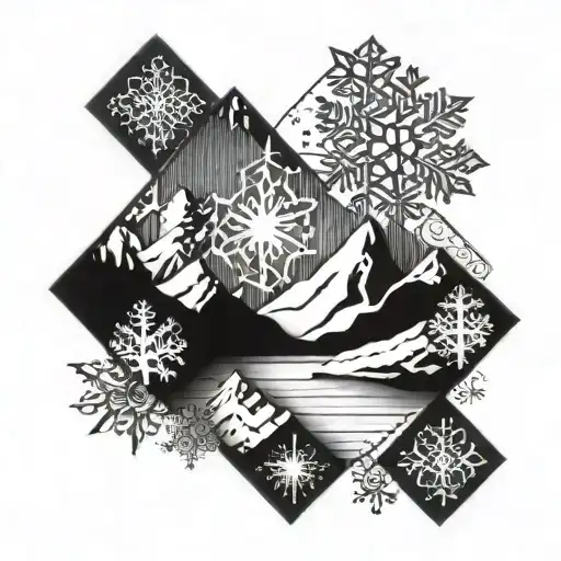 A Mountain And Snowflake Merged Together In One