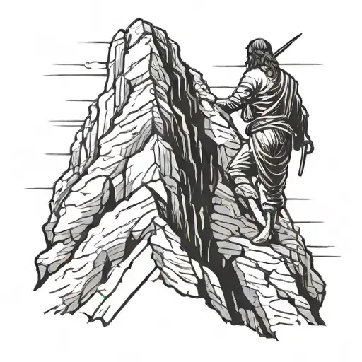 A Silhouette Of Jesus Rock Climbing A Mountain Peak