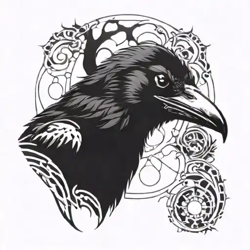 A Crow With A Human Eye In His Mouth Open