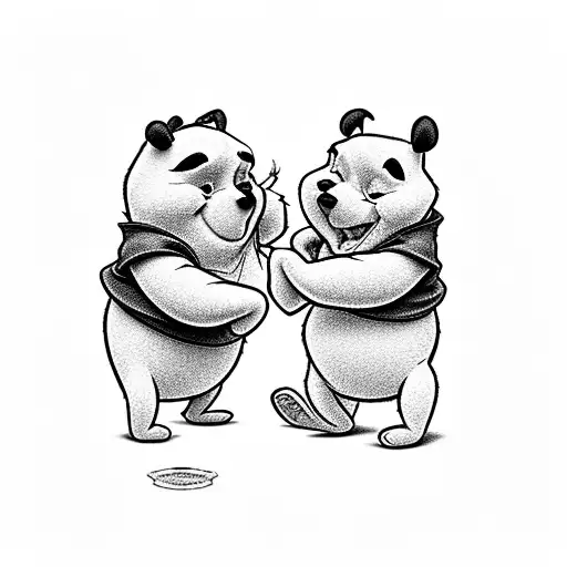 Winnie The Pooh And Po From Kung Fu Panda Holding Hands