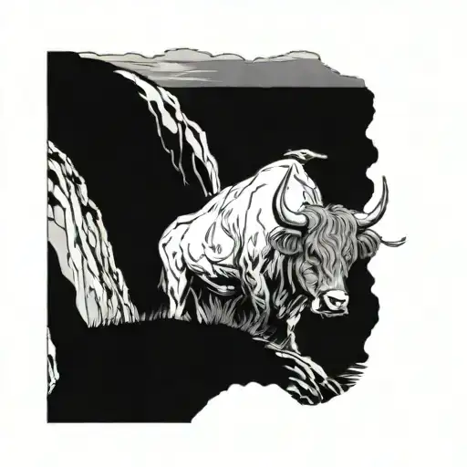 A Majestic Highlander Cow Grazing At The Edge Of A Cliff Overlooking The Ocean