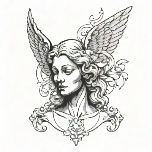 Sculpture Head Angel Minimalist Tattoo Design