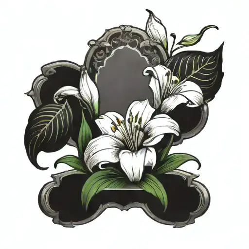 Gravestone Engraved With A Lily Flower