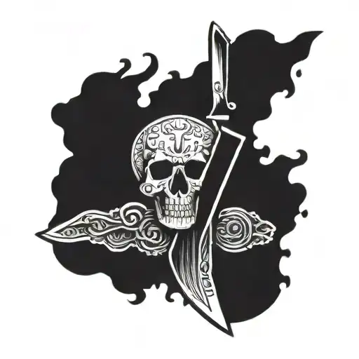 Knife With Skull With Nautical Style Background