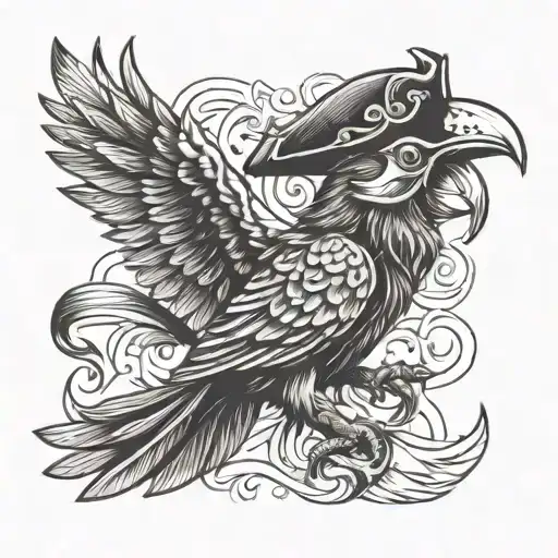 Pirate Parrot Old School Tattoo Design Incorporating Elements